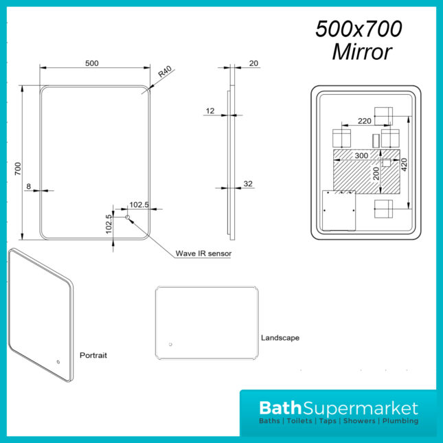 Sognare Alfie Brushed Brass Soft Edge LED Framed Smart Bathroom Mirror 500×700 & 600×800