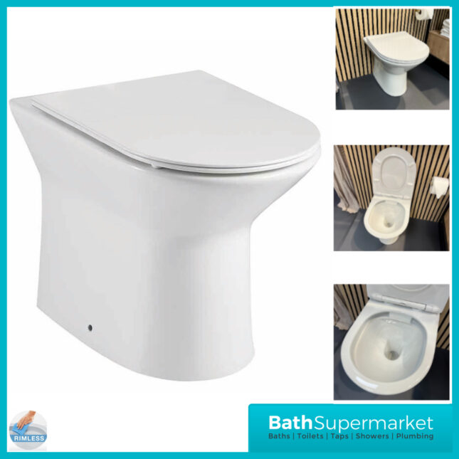 Sognare Middleton Back To Wall D Shape Rimless Toilet Pan With Soft Close Seat