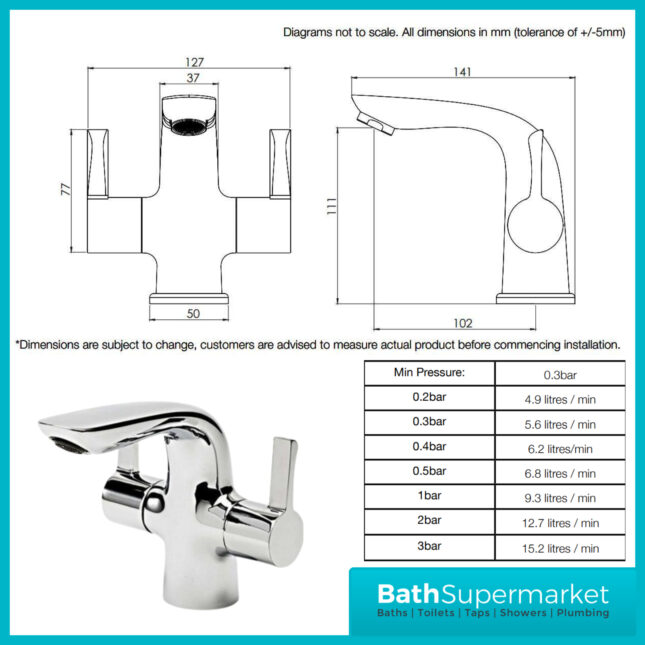 Tavistock Revive Chrome Two Lever Handle Basin Mixer Tap With Click Waste