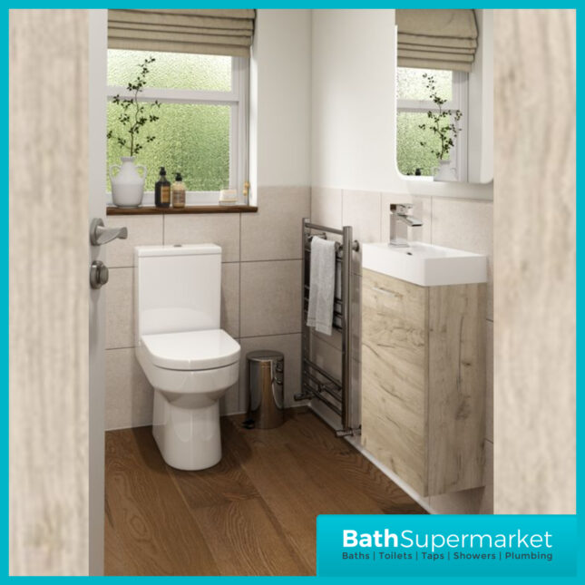 AquaVolere Viola Oak Wall Hung 1 Door Cloakroom Unit & Basin 410mm