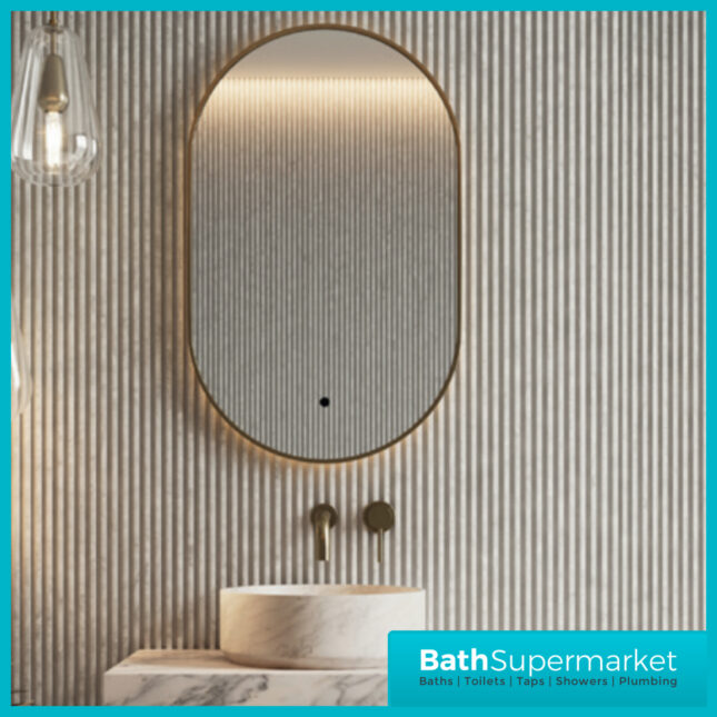 Sognare Aubrey Brushed Brass Frame LED Multi Function Tablet Mirror 500×800mm - Image 2