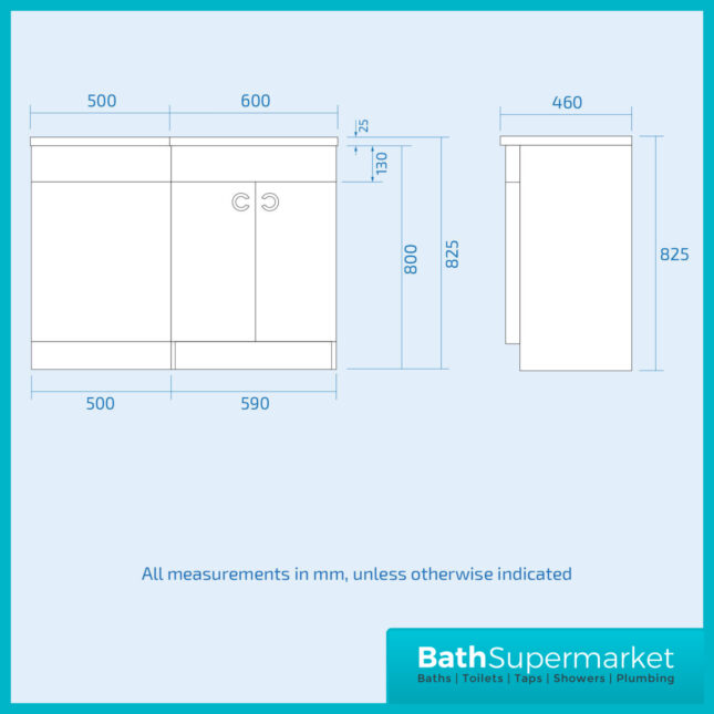 Curved D Shape White Gloss Bathroom Vanity Basin Unit 1100mm - Right & Left Handed