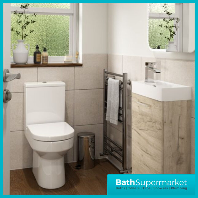 AquaVolere Viola Oak Floor Standing 1 Door Cloakroom Unit & Basin 410mm
