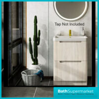 Fluted Sonoma Oak Floor Standing Handless Bathroom Vanity Basin Unit 600mm