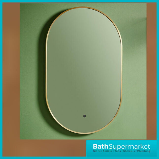 Sognare Aubrey Brushed Brass Frame LED Multi Function Bathroom Tablet Mirror 500×800mm