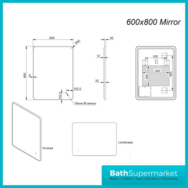 Sognare Alfie Brushed Brass Soft Edge LED Framed Smart Bathroom Mirror 500×700 & 600×800