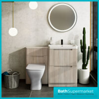 Fluted Sonoma Oak Floor Standing Bathroom Vanity Basin Cabinet & WC Unit Suite