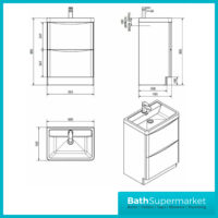 Fluted Sonoma Oak Floor Standing Handless Bathroom Vanity Basin Unit 600mm