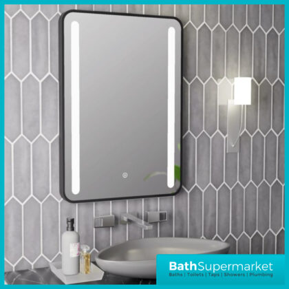 AquaVolere Avant Black Rounded Touch Sensor Front-Lit LED Demister Mirror - 500x700mm