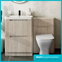 Fluted Sonoma Oak Floor Standing Bathroom Handless Vanity Basin Drawer Unit