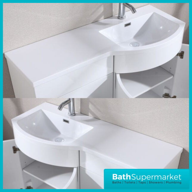 Curved D Shape White Gloss Bathroom Vanity Basin Unit 1100mm - Right & Left Handed - Image 17