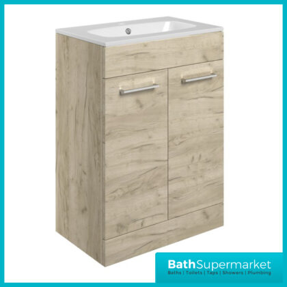 AquaVolere Volta Oak Floor Standing 2 Door Basin Unit & Basin 610mm
