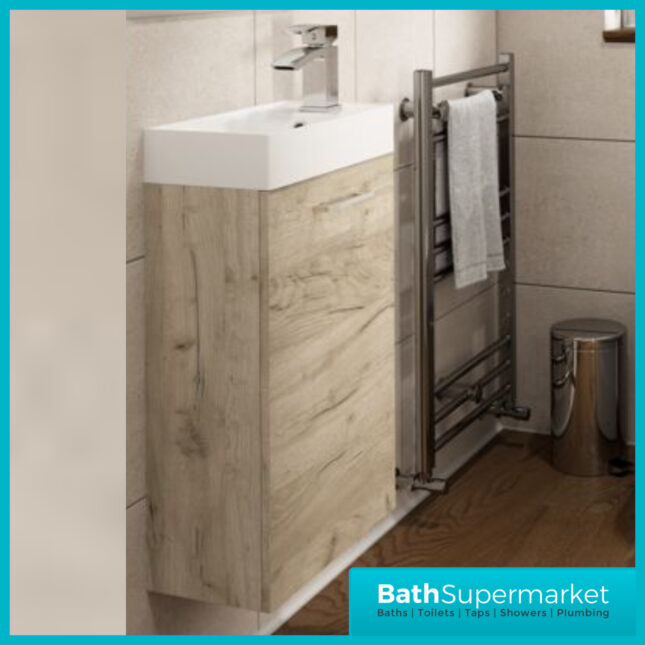 AquaVolere Viola Oak Wall Hung 1 Door Cloakroom Unit & Basin 410mm