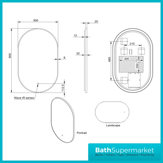 Sognare Aubrey Brushed Brass Frame LED Multi Function Bathroom Tablet Mirror 500×800mm