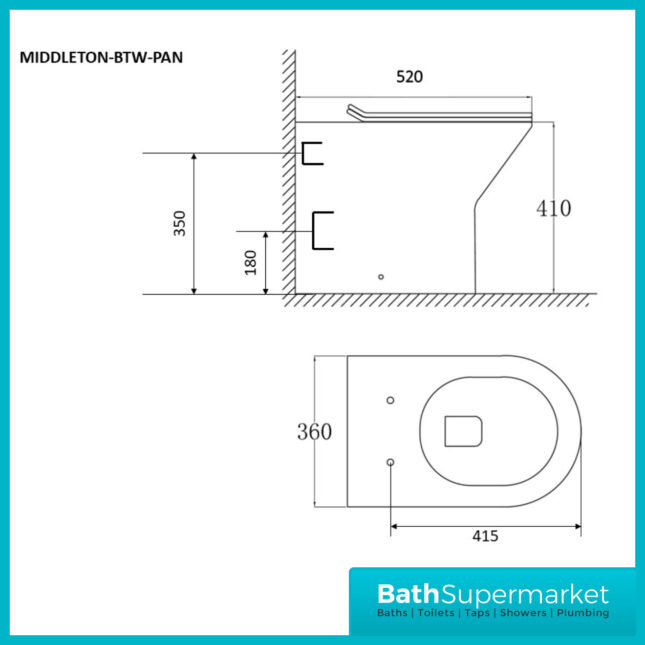 Sognare Middleton Back To Wall D Shape Rimless Toilet Pan With Soft Close Seat