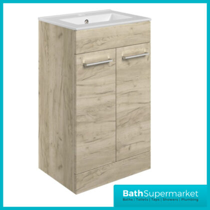 AquaVolere Oak Floor Standing 2 Door Basin Unit & Basin 510mm