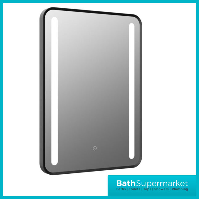 AquaVolere Avant Black Rounded Touch Sensor Front-Lit LED Demister Mirror - 500x700mm