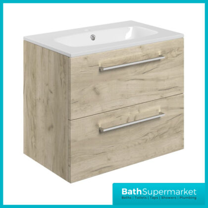 AquaVolere Viola Oak Wall Hung 2 Drawer Vanity Unit & Basin 610mm