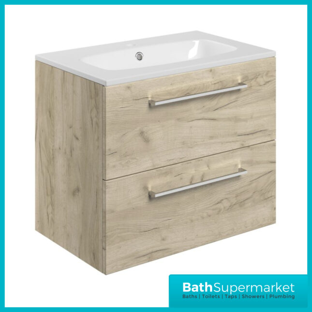 AquaVolere Viola Oak Wall Hung 2 Drawer Vanity Unit & Basin 610mm