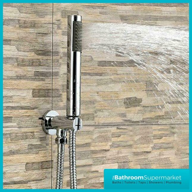 Chrome Round Shower Handset Bracket Outlet With Hose & Head