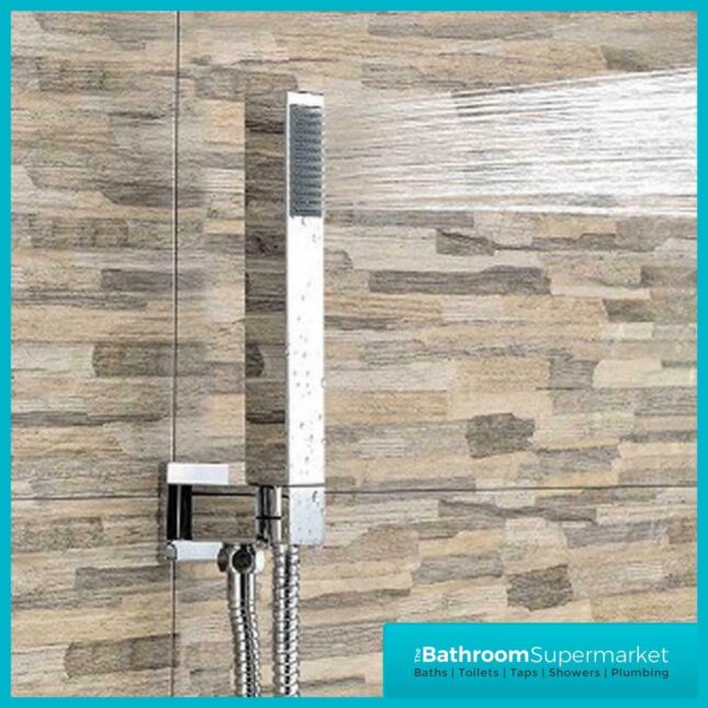 Chrome Square Wall Arm Outlet Bracket Holder With Hose & Shower Head