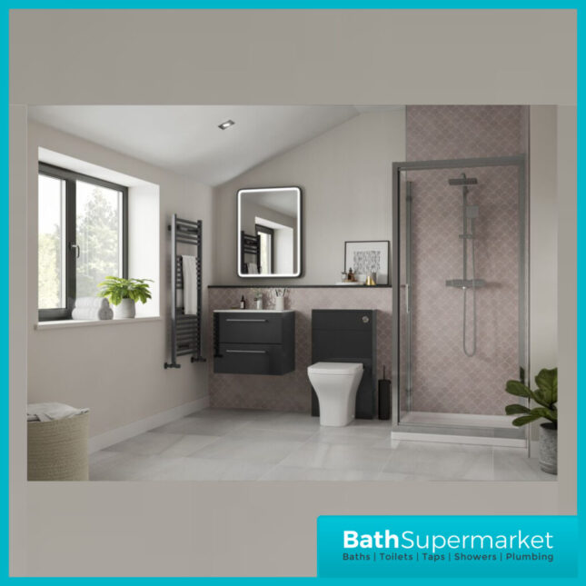 AquaVolere Viola Anthracite Gloss Wall Hung 2 Drawer Vanity Unit 610mm & Basin