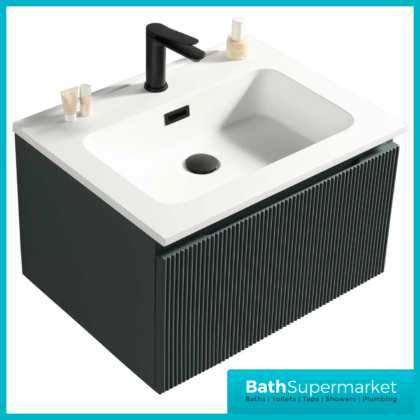 Tailored Fluted Sage Green Wall Hung Drawer Vanity Unit & Matt Basin 610mm