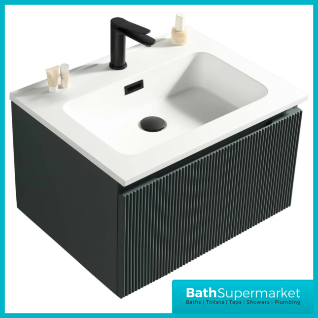 Tailored Fluted Sage Green Wall Hung Drawer Vanity Unit & Matt Basin 610mm