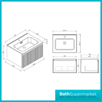 Tailored Fluted Sage Green Wall Hung Drawer Vanity Unit & Matt Basin 610mm