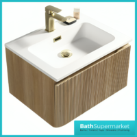 Tailored Fluted Oak Wood Wall Hung Drawer Vanity Unit & Matt Basin 610mm