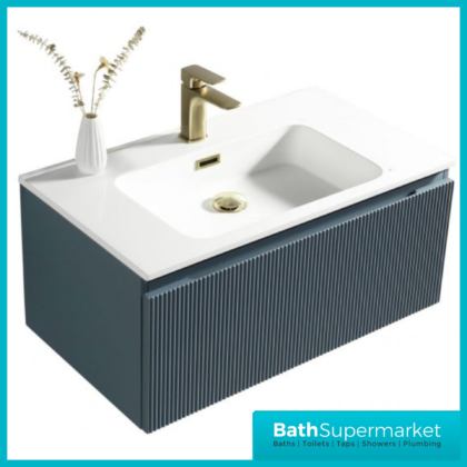 Tailored Fluted Sage Green Wall Hung Drawer Vanity Unit & Matt Basin 810mm