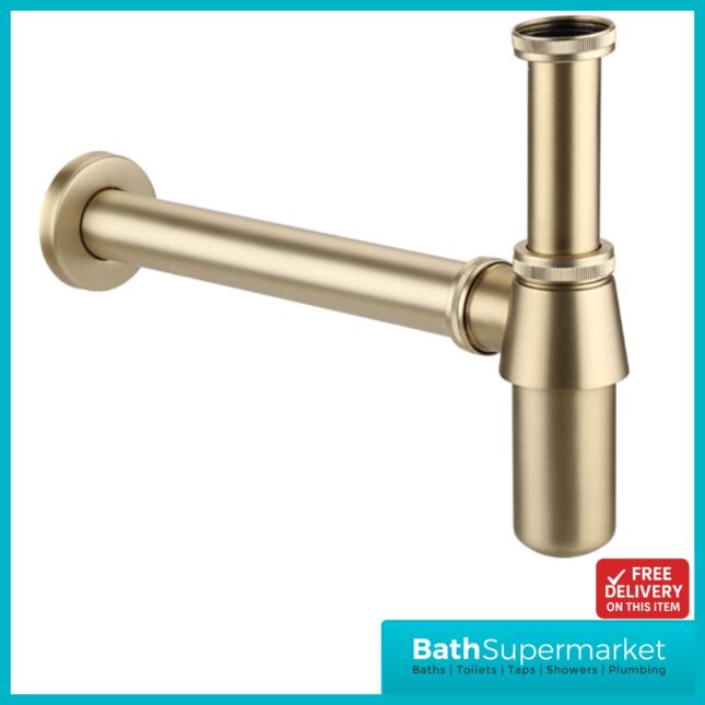 Premium Round Brushed Brass Basin Bottle Trap Waste