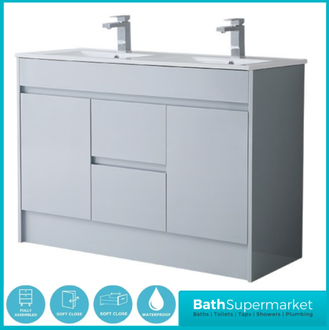 WaterGuard Rio Waterproof Cloud Grey Floor Standing Double Basin Vanity Unit 1200mm