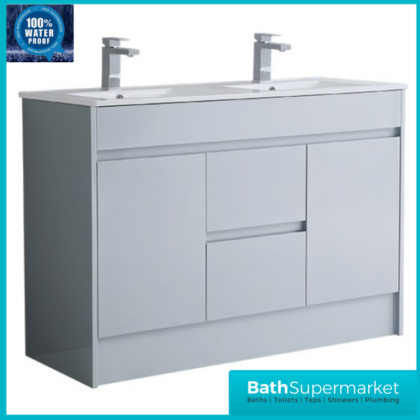 WaterGuard Rio Waterproof Cloud Grey Floor Standing Double Basin Vanity Unit 1200mm