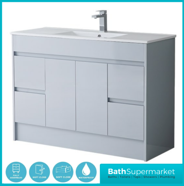 WaterGuard Rio Waterproof Cloud Grey Floor Standing Single Basin Vanity Unit 1200mm