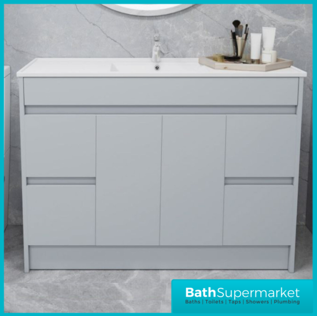 WaterGuard Rio Waterproof Cloud Grey Floor Standing Single Basin Vanity Unit 1200mm