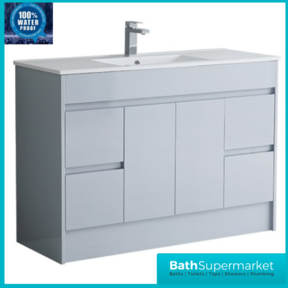 WaterGuard Rio Waterproof Cloud Grey Floor Standing Single Basin Vanity Unit 1200mm