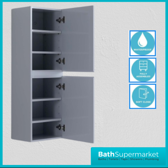 WaterGuard Rio Rhine Cloud Grey Waterproof Wall Hung Tall Storage Unit 1200mm High