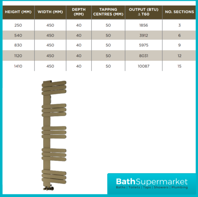 Kartell K Rad Manitoba Matt Bronze Towel Rail Radiator 450mm Width x Various Heights