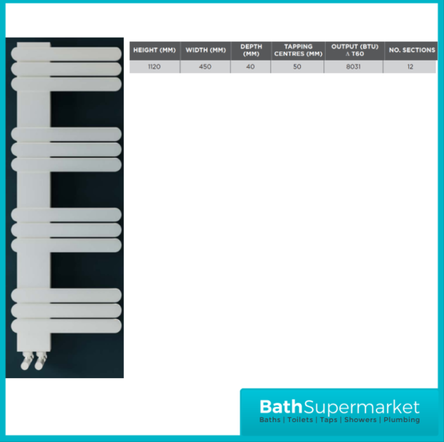 Kartell K-Rad Manitoba Textured White Towel Rail Radiator 450mm Width