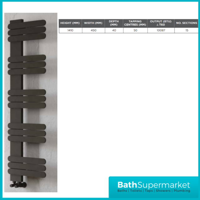 Kartell K-Rad Manitoba Textured Grey Towel Rail Radiator 450mm Width
