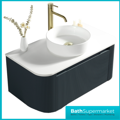 Tailored Fluted Midnight Shadow Wall Hung Curved Vanity Unit & Stone Counter Top 870mm
