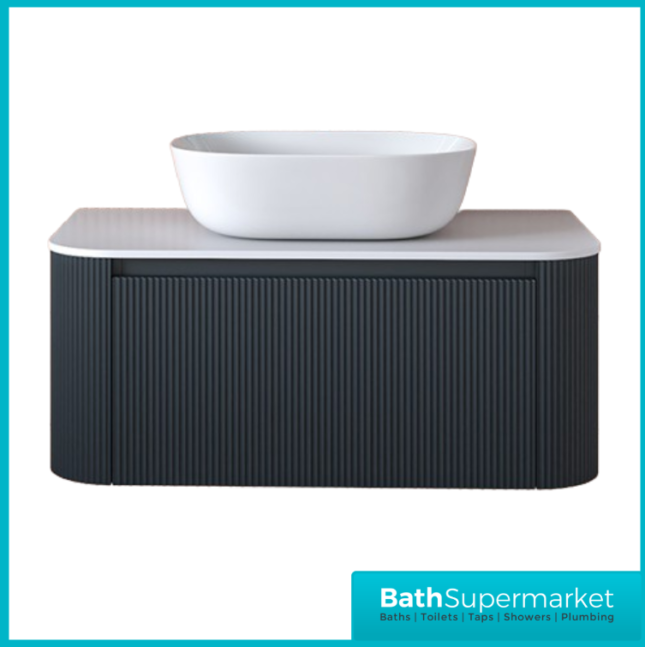 Tailored Fluted Midnight Shadow Wall Hung Curved Vanity Unit & Stone Counter Top 870mm