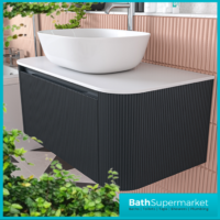 Tailored Fluted Midnight Shadow Wall Hung Curved Vanity Unit & Stone Counter Top 870mm