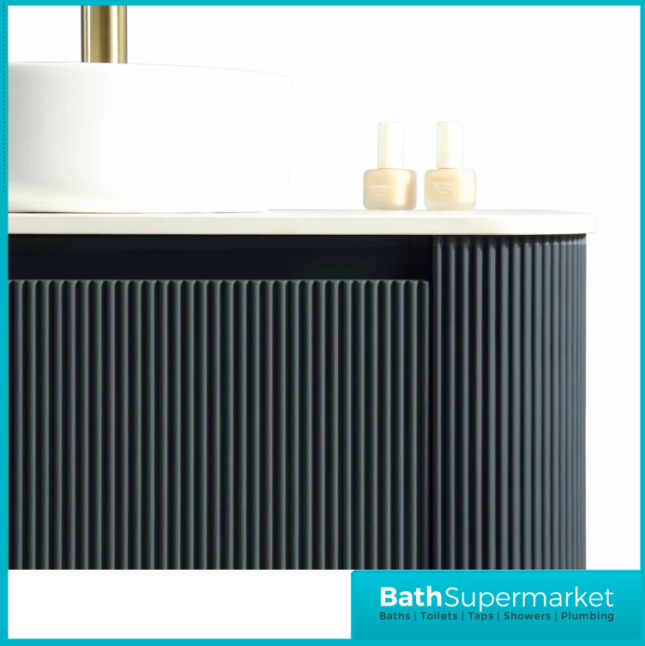Tailored Fluted Midnight Shadow Wall Hung Curved Vanity Unit & Stone Counter Top 870mm