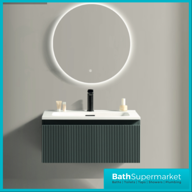 Tailored Fluted Sage Green Wall Hung Drawer Vanity Unit & Matt Basin 610mm