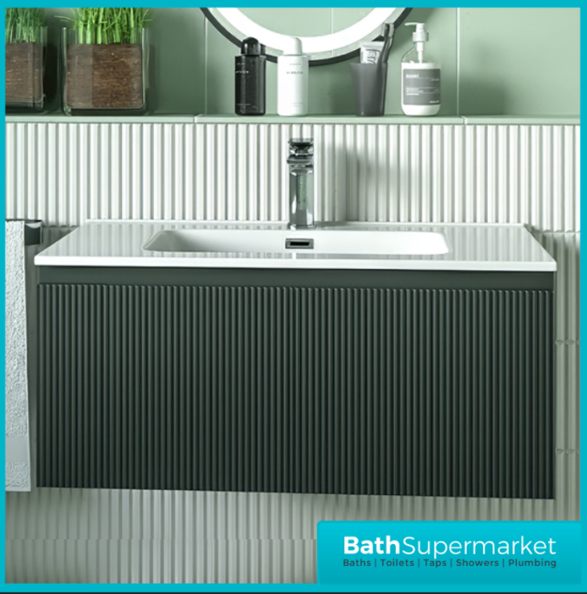 Tailored Fluted Sage Green Wall Hung Drawer Vanity Unit & Matt Basin 810mm