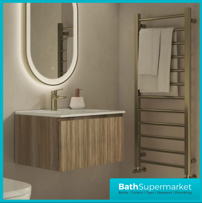 Tailored Fluted Oak Wood Wall Hung Vanity Drawer Unit & White Matt Basin 810mm