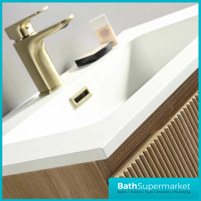 Tailored Fluted Oak Wood Wall Hung Vanity Drawer Unit & White Matt Basin 810mm