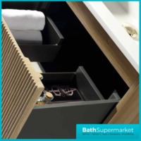 Tailored Fluted Oak Wood Wall Hung Vanity Drawer Unit & White Matt Basin 810mm